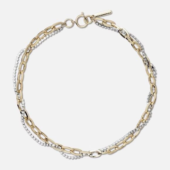 EUC Justine Clenquet Kirsten Necklace Two-Tone Layered Chain Crystal Gold Silver - Picture 1 of 16